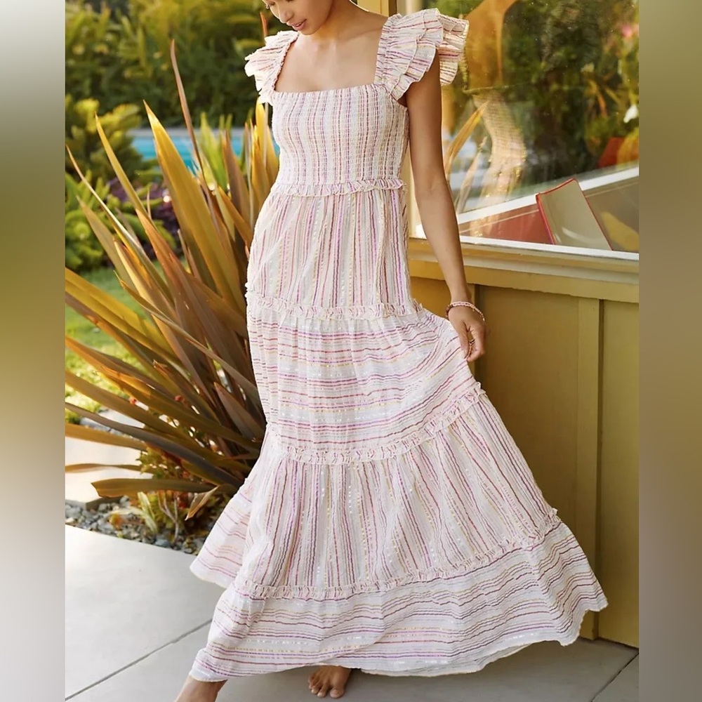 PQ Swim Anthropologie Victoria Metallic Striped Maxi Dress